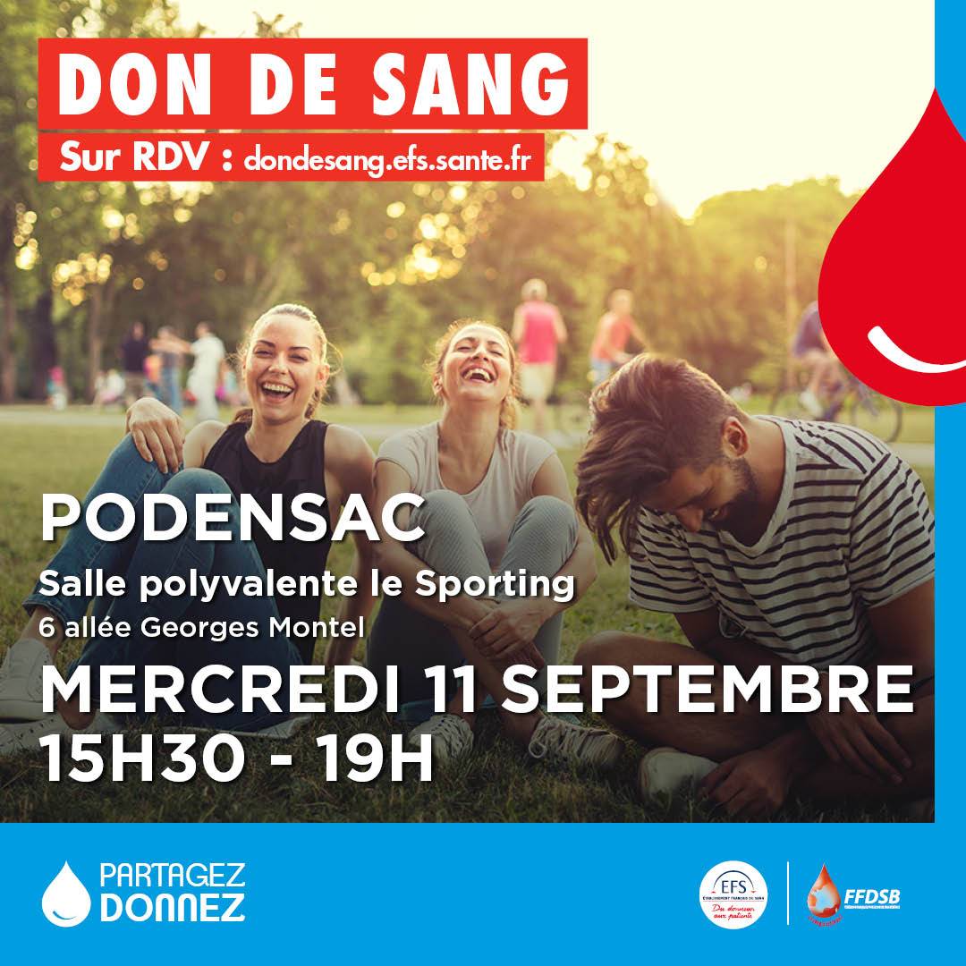 Image Don de sang à Podensac - 11/09 - EFS - Virelade