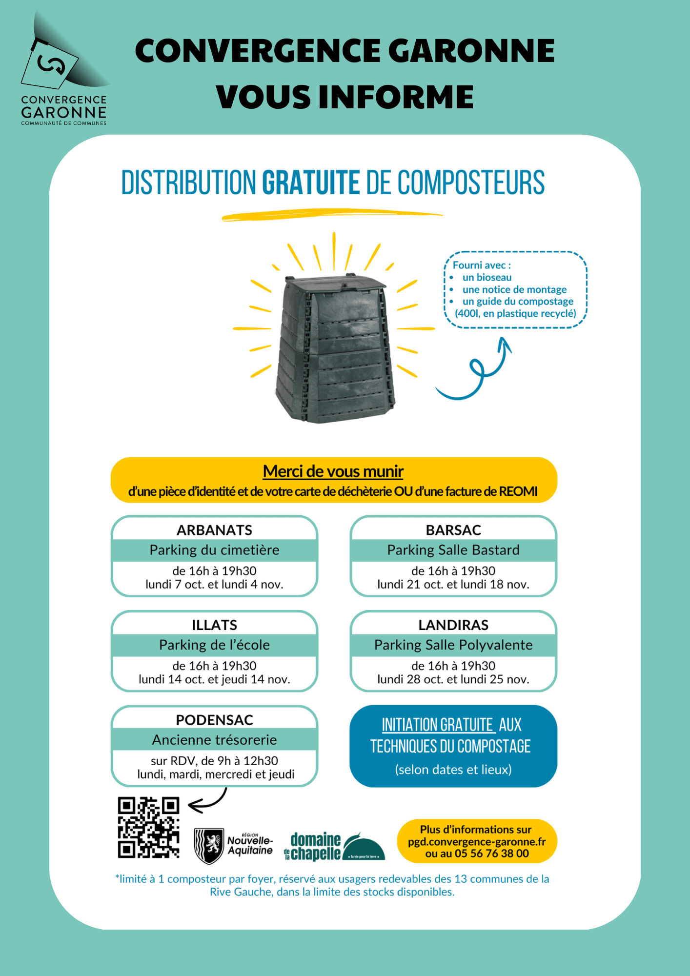 Affiche Distribution gratuite de composteurs - CDC Convergence Garonne - Virelade