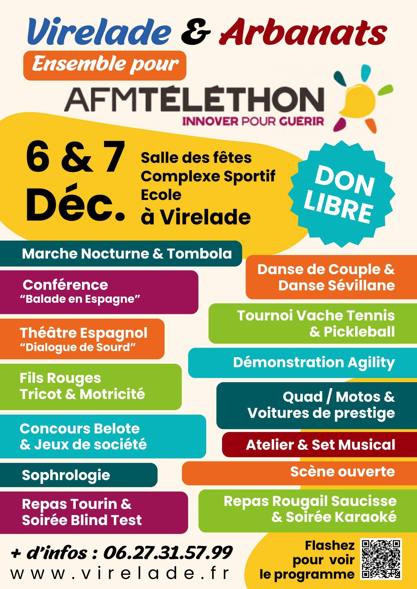 Affiche Téléthon à Virelade & Arbanats - 6 & 7 Décembre