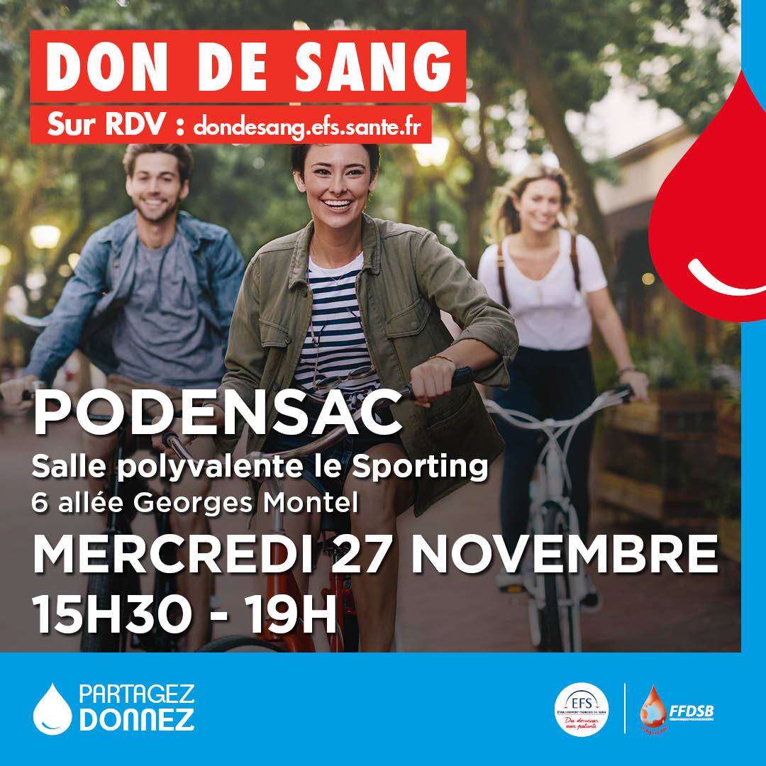 Image Don de sang à Podensac - 27/11 - EFS - Virelade